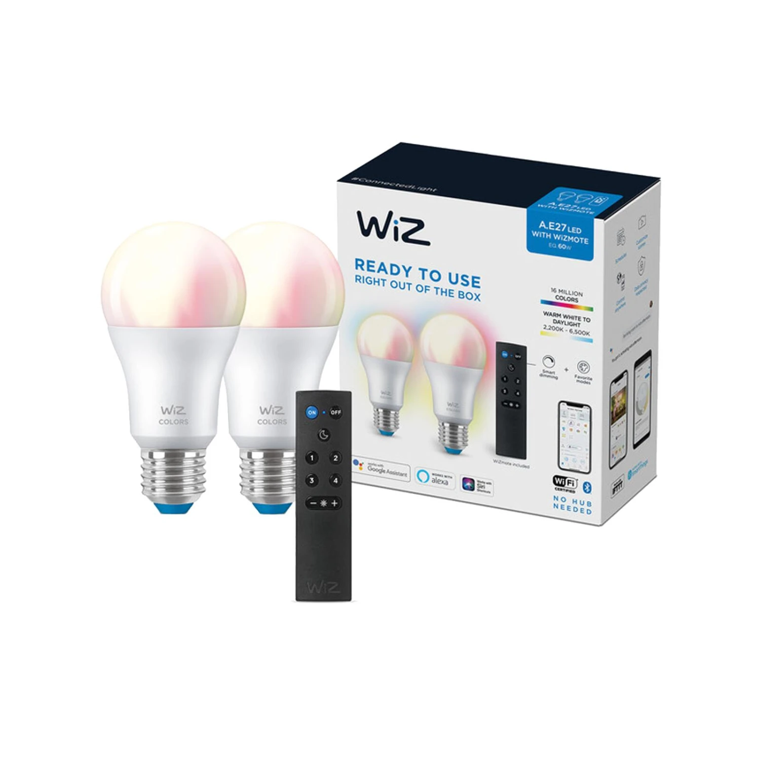 Ampoule-WIZ STARTERKIT 2 STANDARD E27 COLOR 60W + REMOTE 3PF/6 5 Ampoule-WIZ STARTERKIT 2 STANDARD E27 COLOR 60W + REMOTE 3PF/6 – Image 3