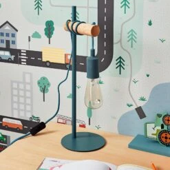 Lampe à Poser-PAULIEN -Intérieure Décoration Magasin 903892 lampe a poser paulien coloris bois clair et bleu 50 x 15cm